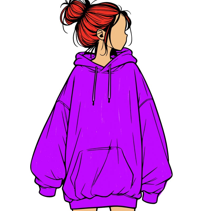 realistic girl with a oversized sweatshirt on and a bun