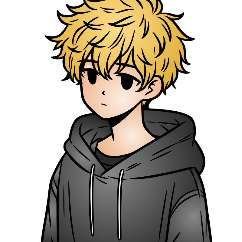 a teenage boy with messy and fluffy hair and a oversized hoodie on