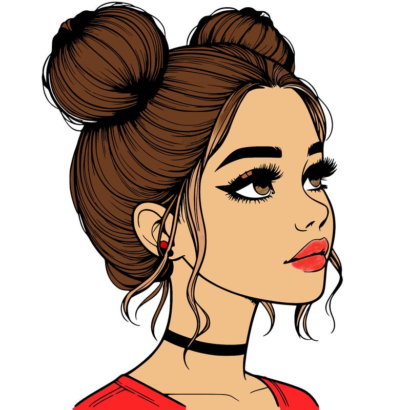 realistic girl with buns on the top of her head