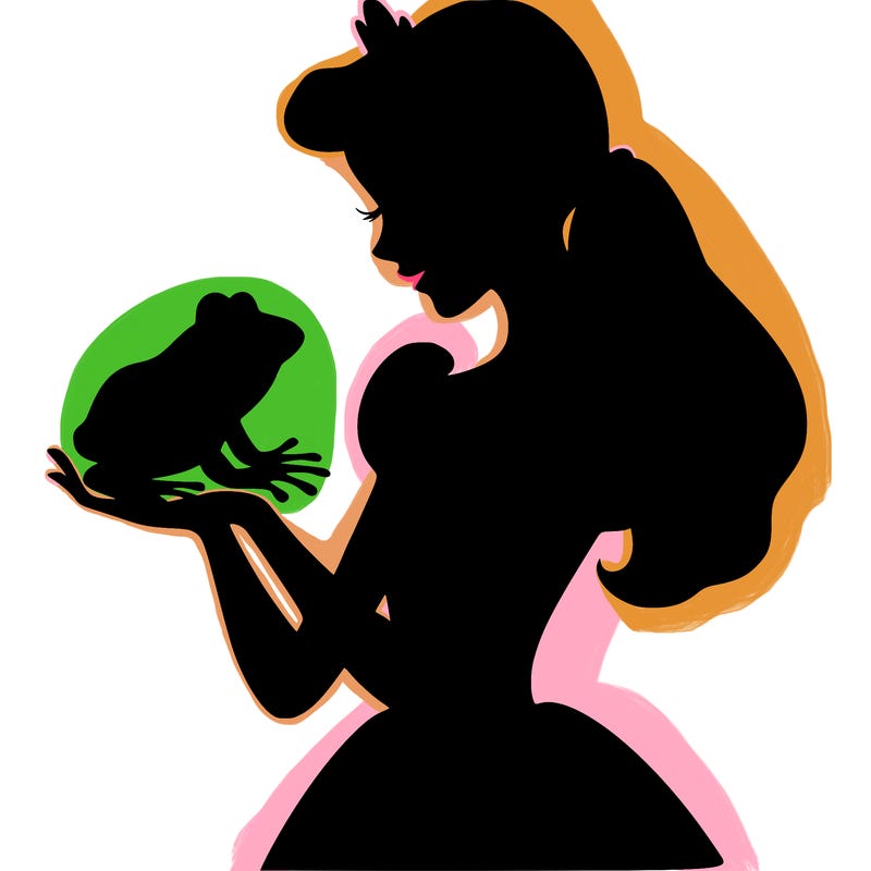 a shadow of a princess holding a frog realistic