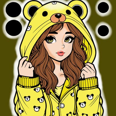realistic girl in a animal pjs hoodie