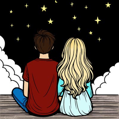 a couple under the stars with there backs turned