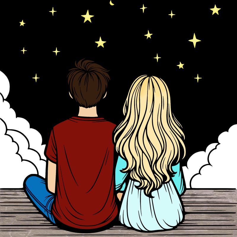 a couple under the stars with there backs turned