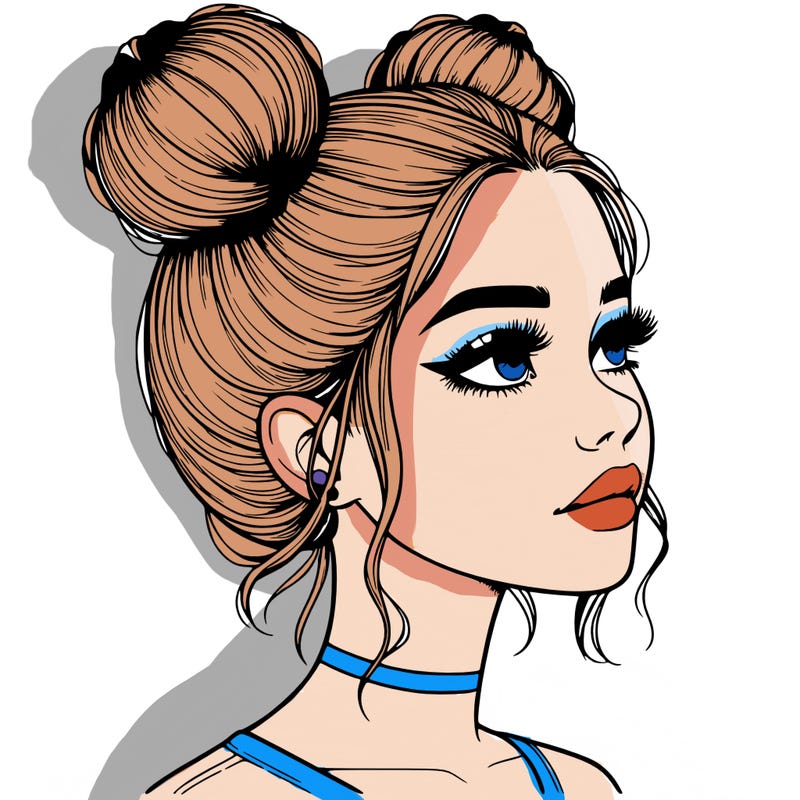 realistic girl with buns on the top of her head