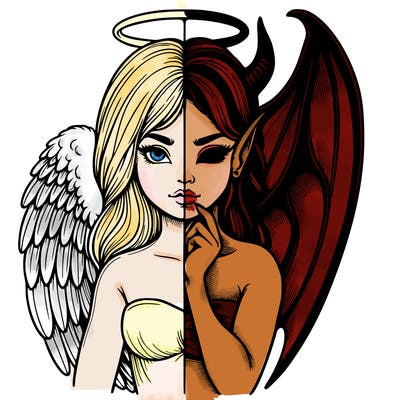 realistic angel half demon