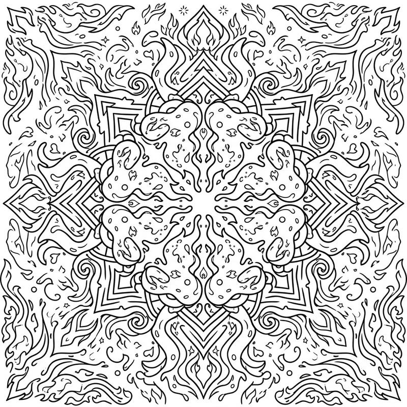 Immerse yourself in the captivating world of this Fire Slime Mandala coloring page. This intricate design combines the allure of fiery creatures with the calming balance of perfect symmetry for a truly unique artistic adventure.