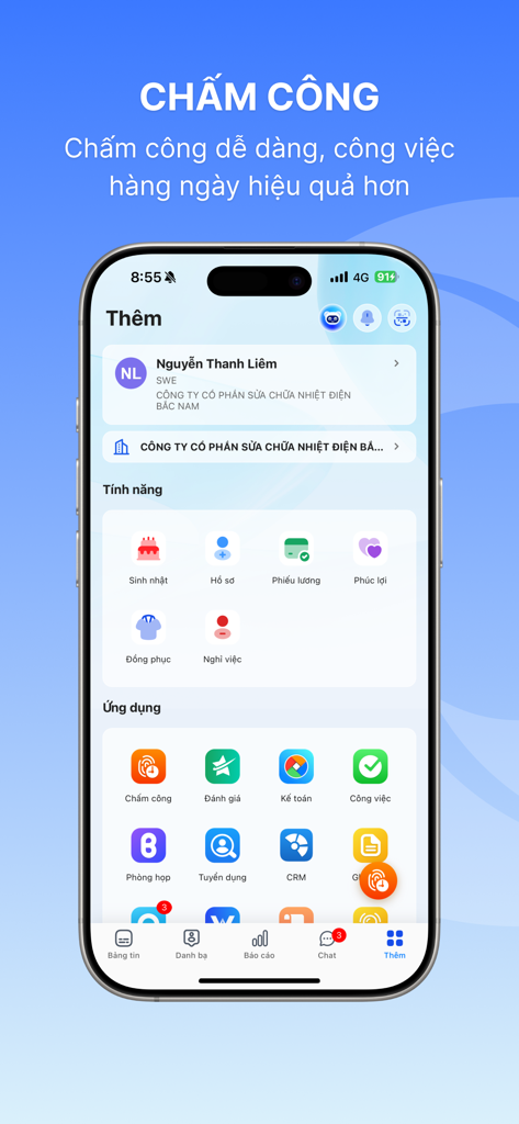 MISA AMIS - MISA AMIS mobile app interface displaying enterprise resource planning features including timekeeping accounting and HR modules