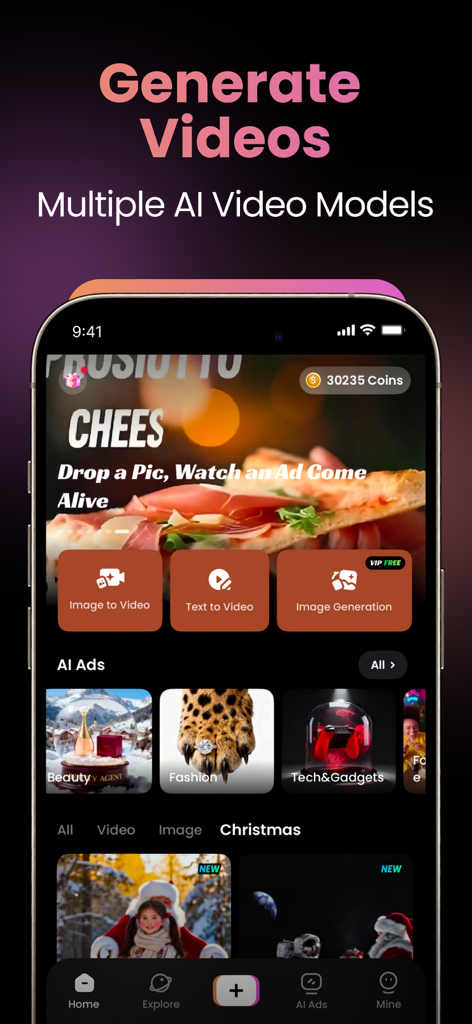AI Video Generator-VideoMax - VideoMax mobile app interface for generating AI videos from text and images.