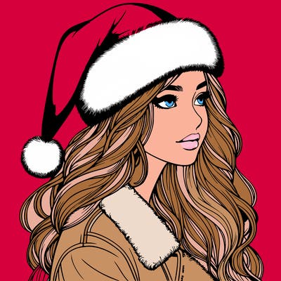 realistic girl in santa hat