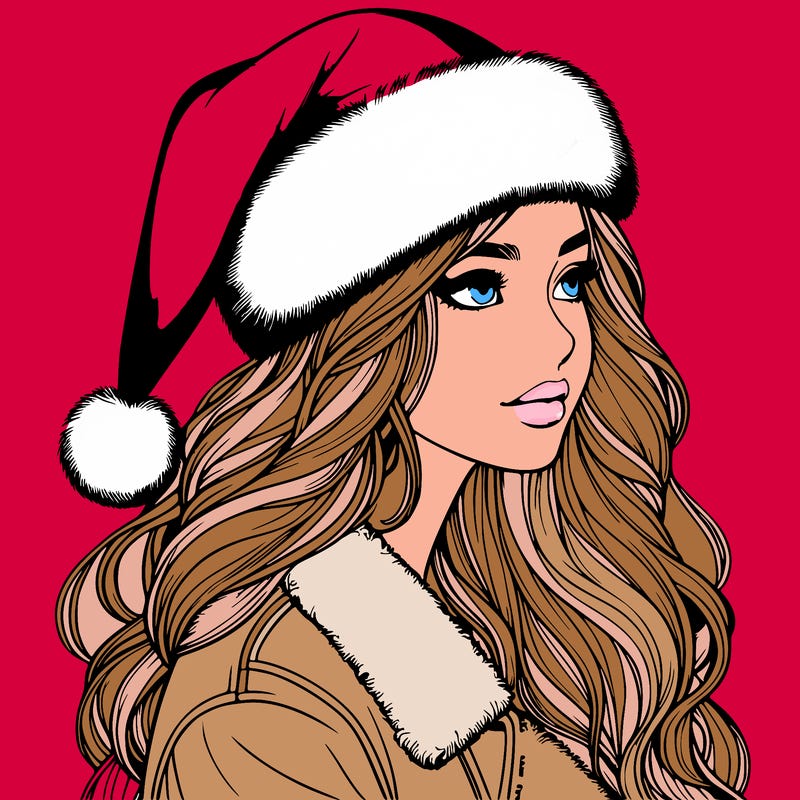 realistic girl in santa hat
