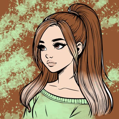 realistic girl with a high ponytail