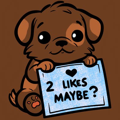 a puppy holding a sign that says 2 likes maybe?