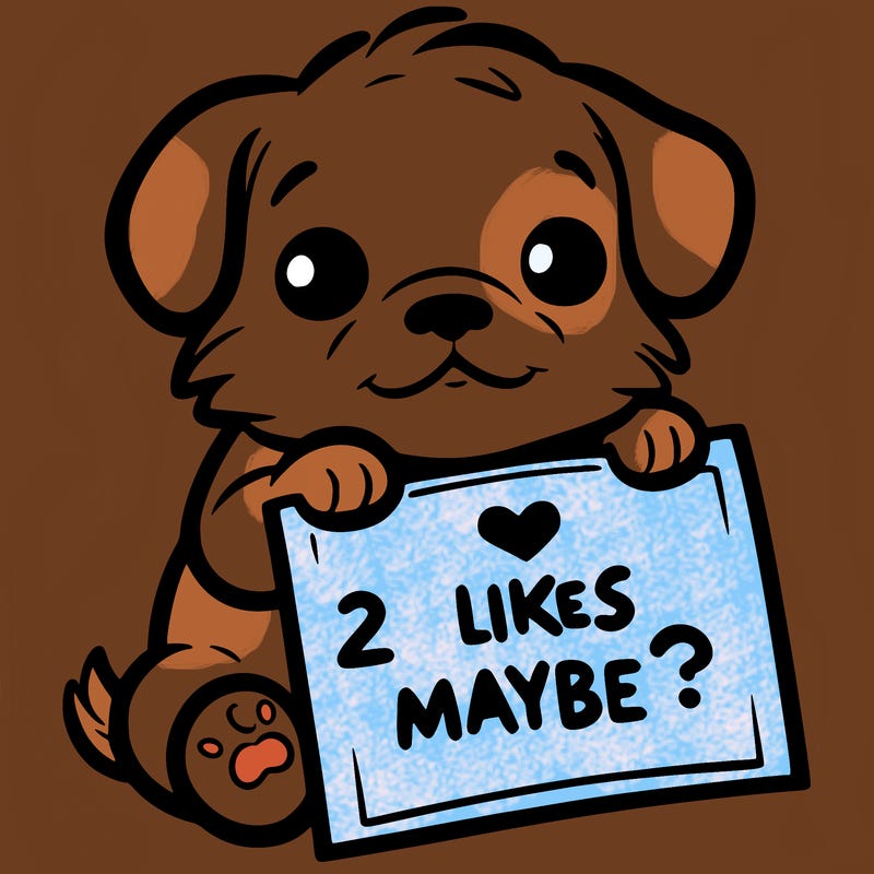 a puppy holding a sign that says 2 likes maybe?