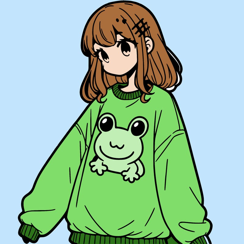 girl wearing frogging sweatshirt