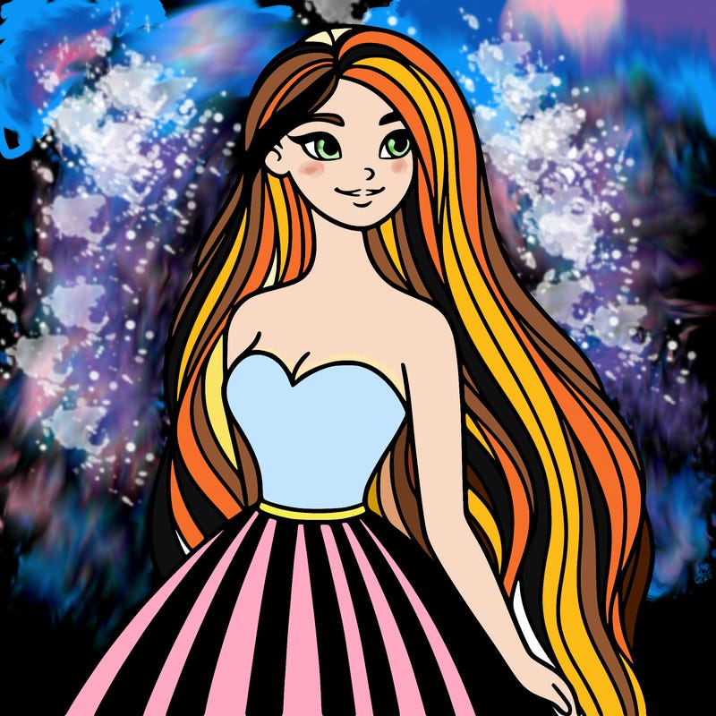 woman with long hair and a long dress