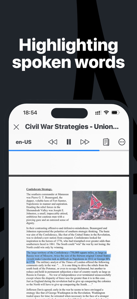 PDF Voice Reader Pro Translate - デジタルドキュメントで話されている単語をハイライト表示するPDFボイスリーダーアプリのインターフェース