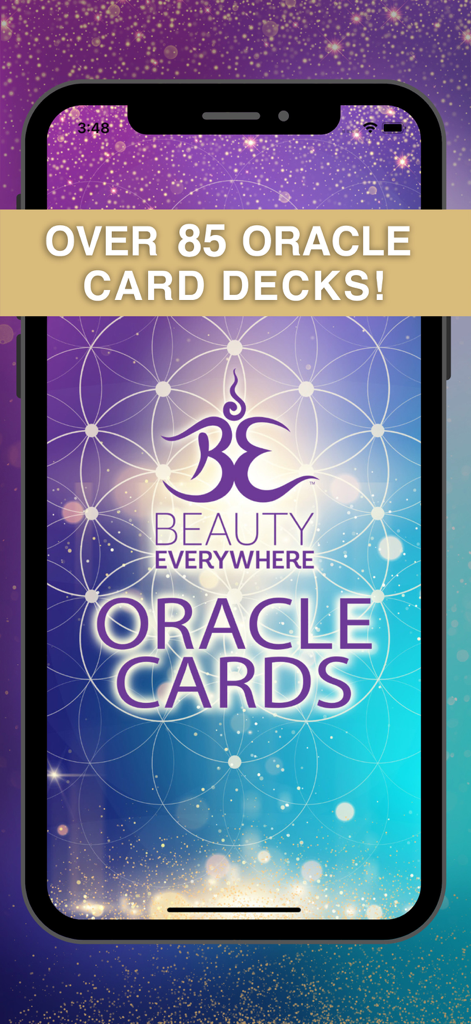 Beauty Everywhere Oracle Cards - Beauty Everywhere Oracle Cards app splash screen featuring over 85 oracle card decks