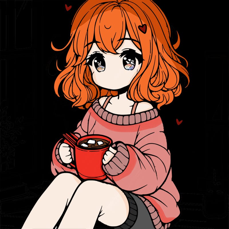 cute anime girl reading book and drinking hot chocolate from mug with loose wavy hair wearing a baggy sweatshirt and shorts sitting by windowsill looking out