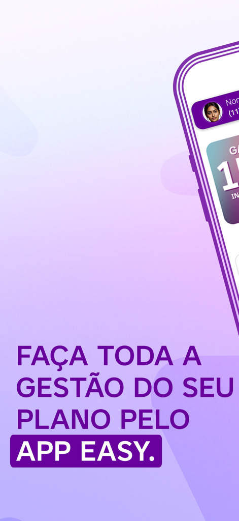 Smartphone screen displaying the Vivo Easy app interface with text in Portuguese about managing your mobile plan