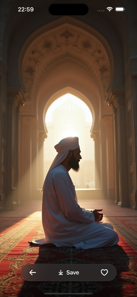 A spiritual wallpaper of a man in prayer inside a beautifully lit mosque