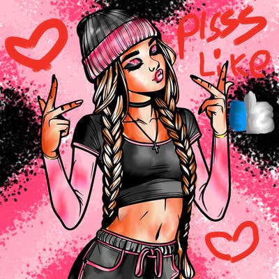 realistic teenage girl with braids and a beanie and crop top doing 🫶🏼