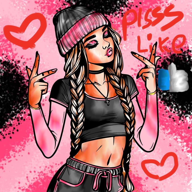 realistic teenage girl with braids and a beanie and crop top doing 🫶🏼