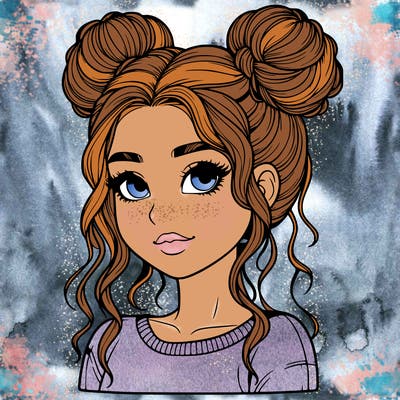 realistic girl with two buns in her hair