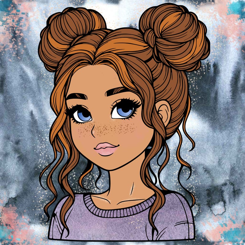realistic girl with two buns in her hair