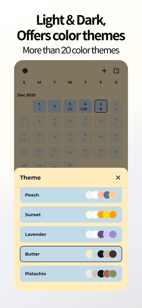 cancan: make your everyday - A menu displaying multiple aesthetic color theme options for the cancan habit tracker app