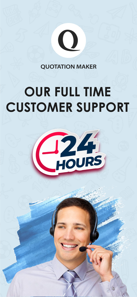 Quotation Maker - Suporte ao cliente 24 horas por dia, 7 dias por semana, do aplicativo Quotation Maker, apresentando um profissional com fone de ouvido