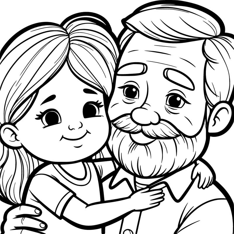 a grandfather with a short beard cuddles a little girl