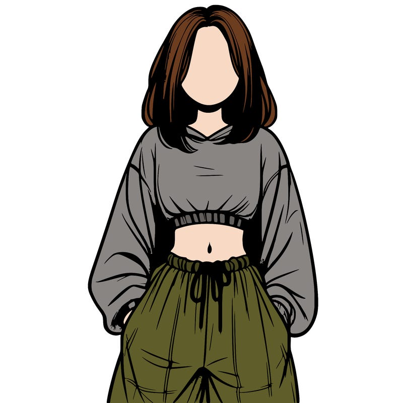 realistic girl faceless with baggy pants and a crop top