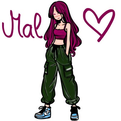 girl in baggy pants crop top and long hair