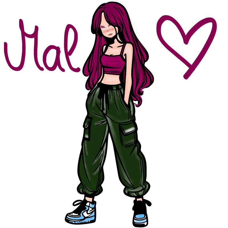 girl in baggy pants crop top and long hair