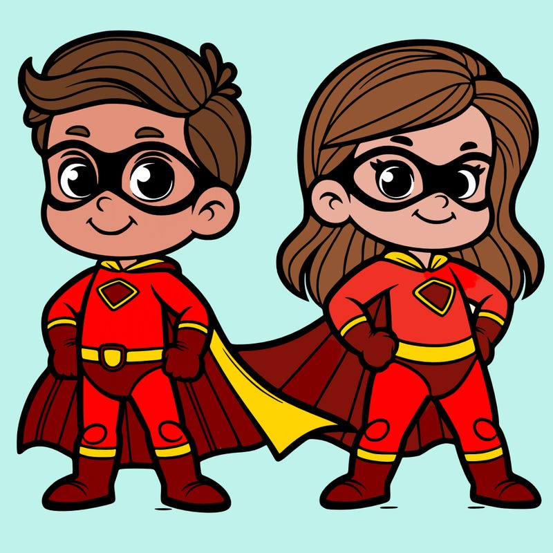 2 superheroes one is a boy of 5 and one is a girl 3 years