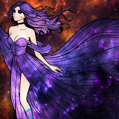 realistic woman in dress flowing the the wind