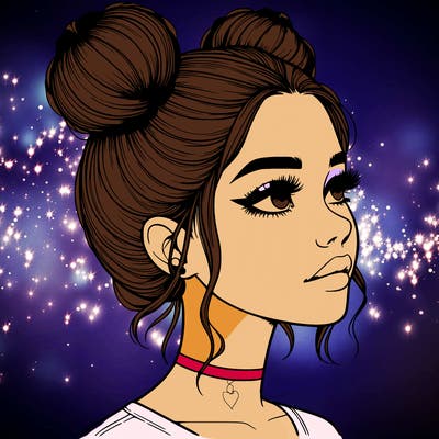 realistic girl with buns on the top of her head