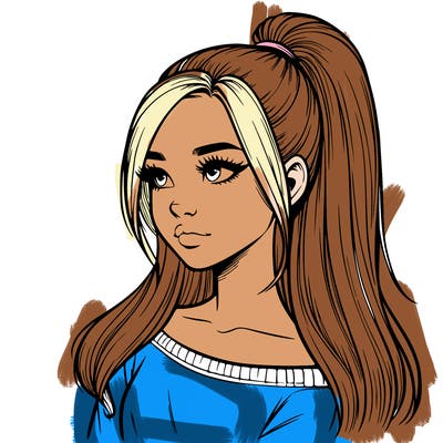 realistic girl with a high ponytail