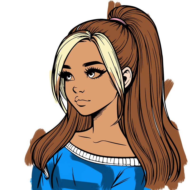 realistic girl with a high ponytail