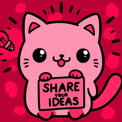 a cute cat saying share your ideas