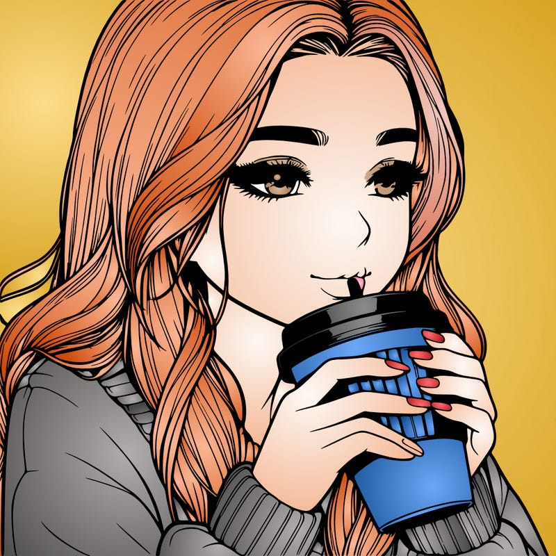 realistic girl drinking coffee