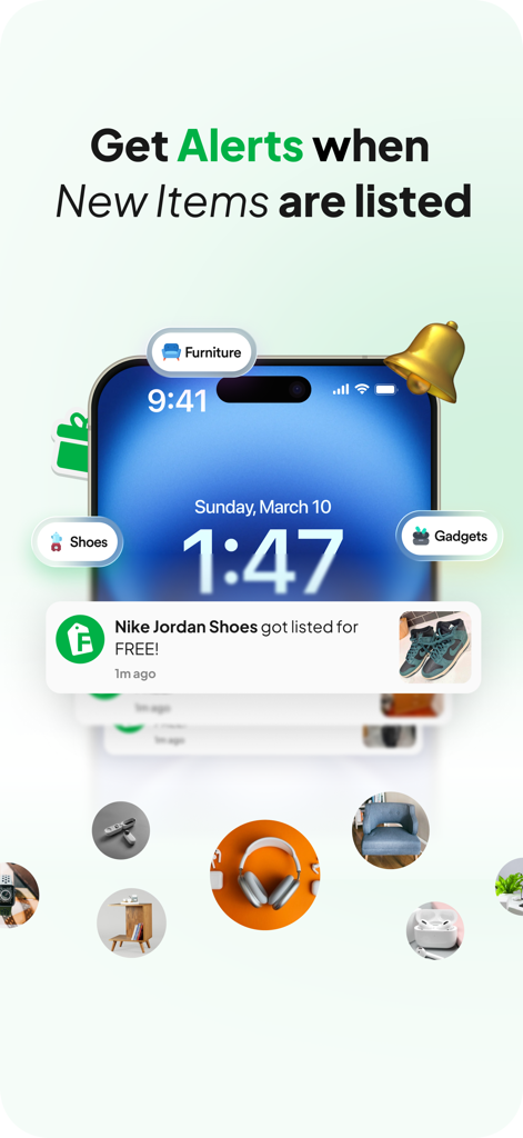 Real-time notification for free items on the Freeby marketplace app.