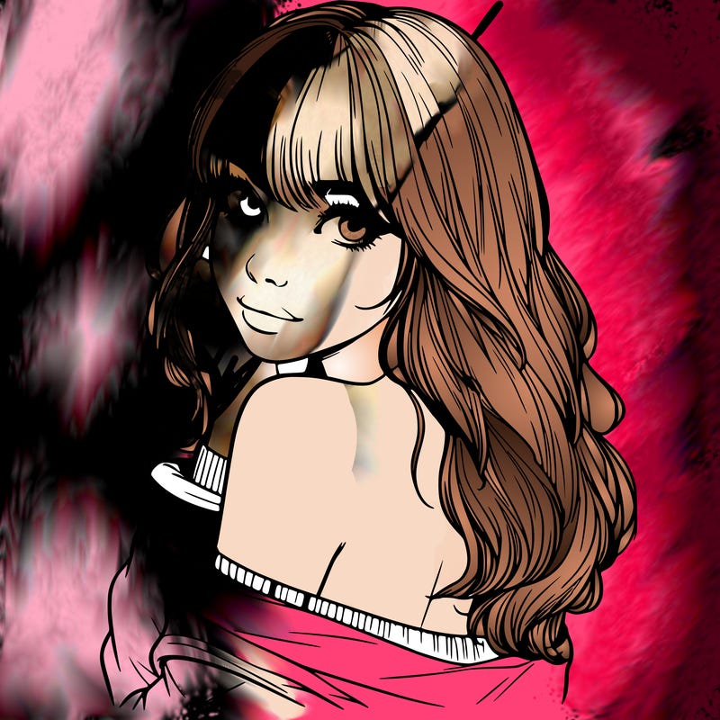 realistic girl with bangs looking over her shoulder