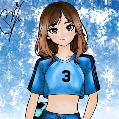 realistic girl wearing soccer jersey