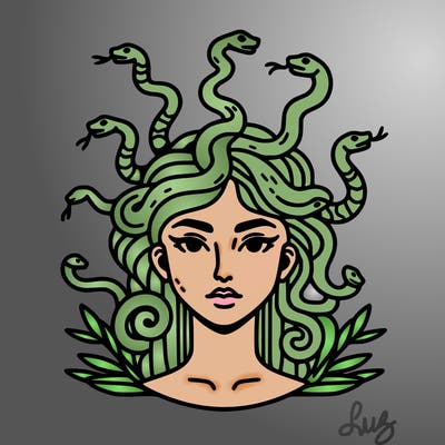 realistic woman snakes growing out of head