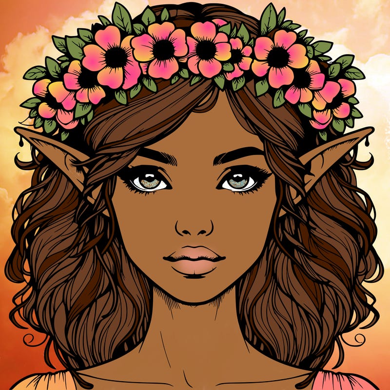 realistic female elf with flower crown