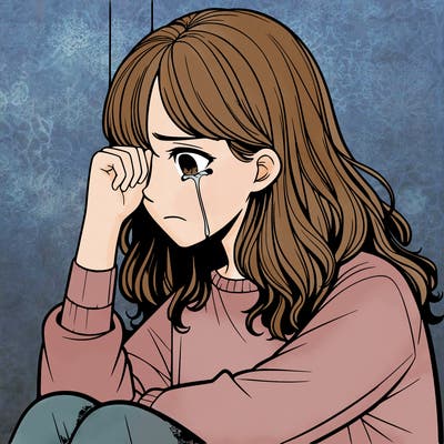 realistic girl crying in a corner