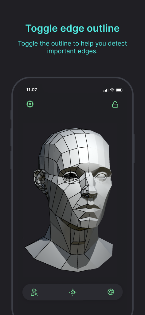 Head Model Studio - Art Study - 3D head model with edge outlines for anatomical study