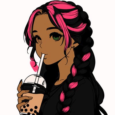 realistic girl with braided hair drinking boba