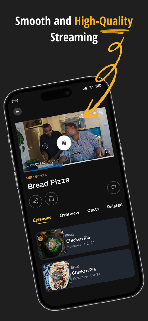 Interfaz de la aplicación NTV Kenya que muestra una transmisión de video de alta calidad del programa de cocina Pishi Bomba.